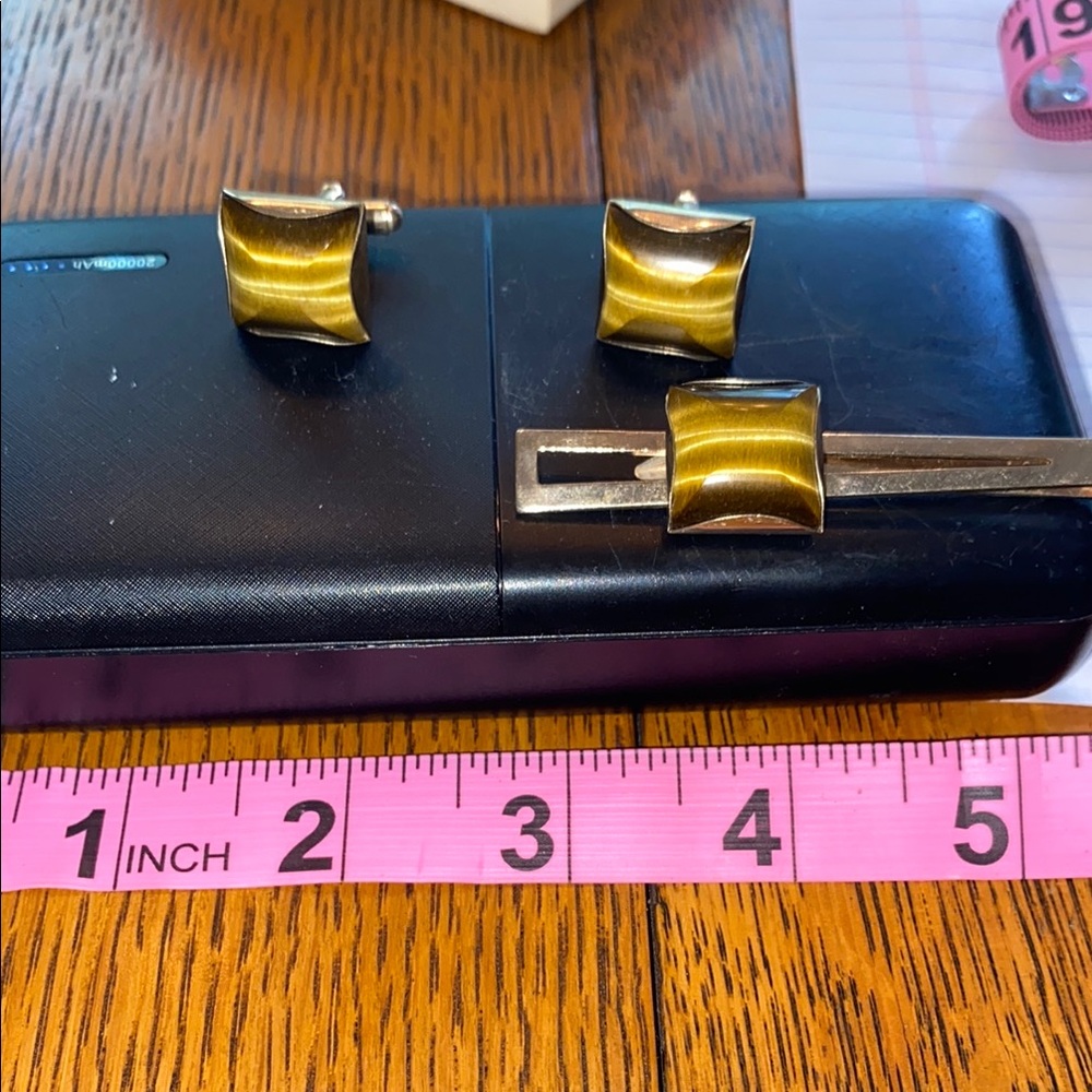 Gold Square Cufflinks and Tie Clip Set